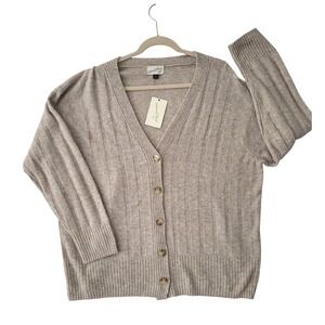 New Universal Thread Tan Ribbed Button Cardigan Sweater Women L Grannycore Soft